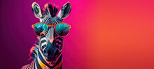Zebra Wearing Sunglasses On A Colorful Background (Generative AI)