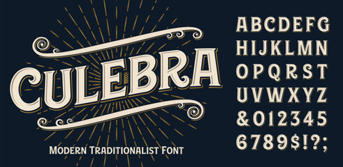 culebra is a traditional old style alphabet with stylized inline and shadow effects. good for logos,