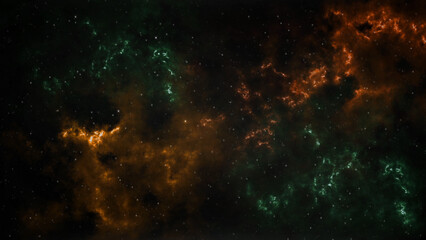 Wall Mural - space gold and green with stars background features a view of space with gold and green nebulous clo