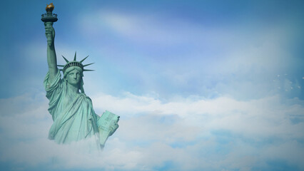 Wall Mural - statue of liberty above the clouds features the statue of liberty with the top half above clouds wit