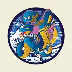 Sticker - dragon illustration design for sukajan is mean japan traditional cloth or t-shirt