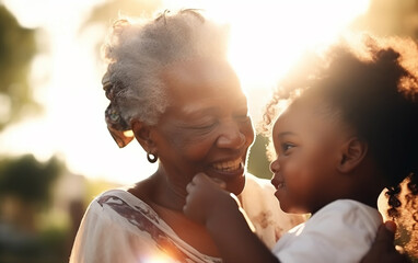 senior dark-skinned black african american woman playing with her grandchild. active and healthy gra