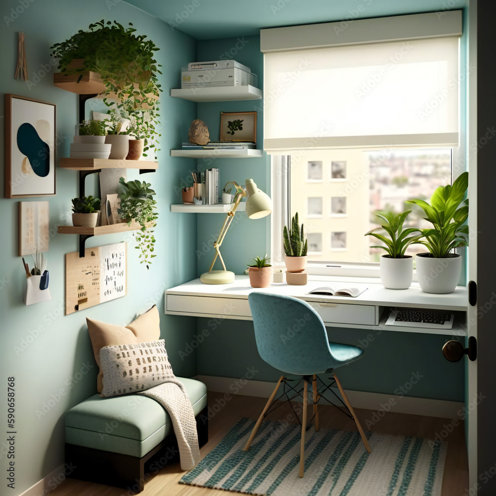 A compact, efficient study room in a small space, featuring a wall ...