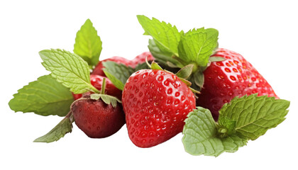 Wall Mural - strawberries and mint isolated on transparent background, generative ai