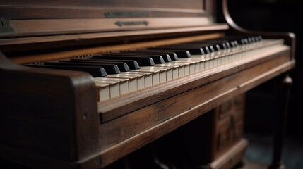 vintage wooden piano in close-up shot generative ai