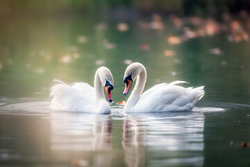 Wall Mural - Two loving swans in the lake