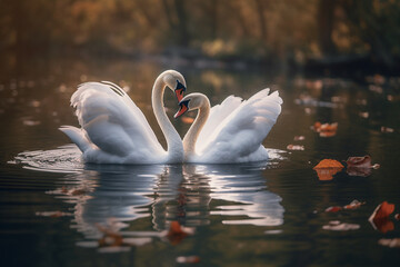 Canvas Print - two swans in the lake