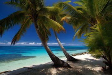 Wall Mural - Beach Landscape coconut trees swing in the ocean 3 - AI Generative