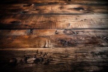 Poster - close-up view of a wooden floor with a dark backdrop. Generative AI