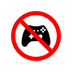 No gaming sign. Game joystick icon. Forbidden sign. Game is prohibited on white background..eps