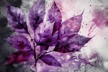 Purple Leaves Against A Black And White Background. Generative AI