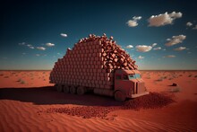 A Damp Truck Full Of Red Bricks In The Desert 