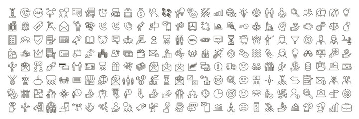 Big collection of 216 best seller thin line icons related with business, money, people, finance, creativity, employment, success, data, web, commerce and other subjects