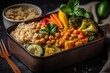 Vegan Lunch Box With Coconut Curry, Quinoa, And Roasted Veggies. Generative AI
