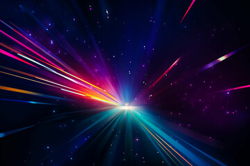 Fototapete - Colorful light burst and laser pointer for a modern abstract background with fast colors in the style of dark sky blue with copy space