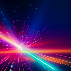 Fototapete - Colorful light burst and laser pointer for a modern abstract background with fast colors in the style of dark sky blue with copy space