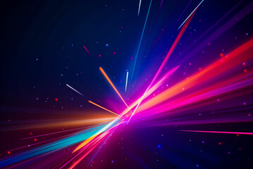 Fototapete - Colorful light burst and laser pointer for a modern abstract background with fast colors in the style of dark sky blue with copy space