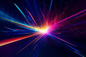 Fototapete - Colorful light burst and laser pointer for a modern abstract background with fast colors in the style of dark sky blue with copy space