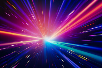 Fototapete - Colorful light burst and laser pointer for a modern abstract background with fast colors in the style of dark sky blue with copy space