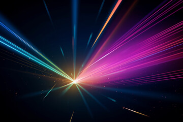 Fototapete - Colorful light burst and laser pointer for a modern abstract background with fast colors in the style of dark sky blue with copy space