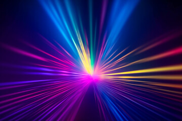 Fototapete - Colorful light burst and laser pointer for a modern abstract background with fast colors in the style of dark sky blue with copy space