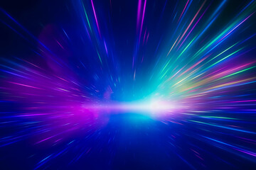 Fototapete - Colorful light burst and laser pointer for a modern abstract background with fast colors in the style of dark sky blue with copy space