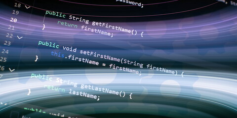 Closeup developing programming and coding technologies. Developer working on web sites codes in office.