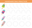 Hand writing practice worksheet with ice cream educational game for kids