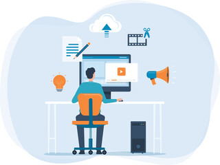 Aufkleber - People working create video content for marketing online and make money with video concept	