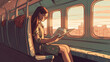 © bahadirbermekphoto - Young woman reading a book on a train journey. Vector art