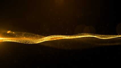 Wall Mural - Digital cyberspace futuristic, Gold color particles wave flowing with lines and dots connection, motion looping abstract background, 3d rendering