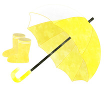 Yellow Umbrella And Rain Boots Clipart PNG