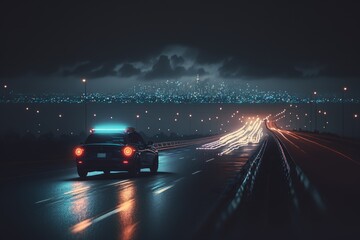 Wall Mural - Car driving on the highway at night. Generative AI