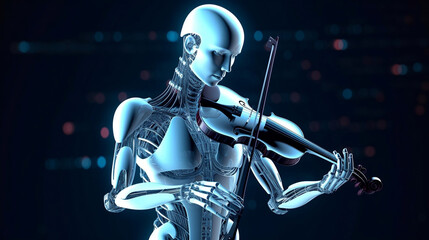 creating music using artificial intelligence. a robot playing a violin a musical instrument. modern technologies