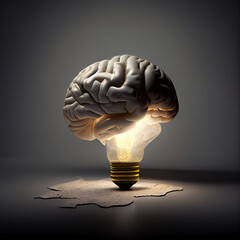 close up of brain map in light bulb . generative ai.