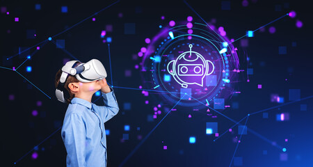 Poster - Boy in VR glasses, AI interface