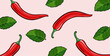 vector pattern of red pepper and its leaves. background for restaurant cafe menu Vector doodle illustration 