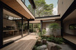 Beautiful japanese modern house with a garden, generative AI