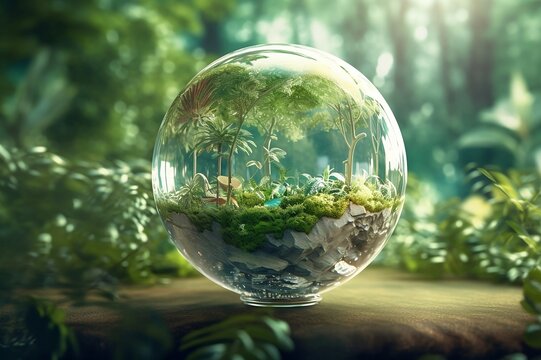 eco-sphere: a sustainable ecosystem in a glass ball, sustainability and self-sustaining, generative 