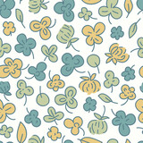 Fototapeta Dinusie - seamless background with clover and other grass. vector pattern