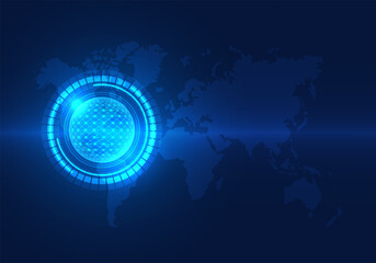 Poster - Technology circle is on the map of the world. It means technology that can reach everyone in the world. Helps to be more comfortable. both send communication information doing business abroad