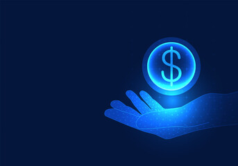 Fototapete - businessman hand holding digital coin Modern financial technology popularly uses digital coins for trading. It is convenient to use. Modern business people turn to use more and more.
