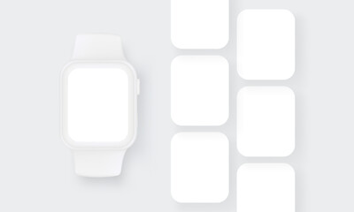 Fototapete - Clay Smart Watch with Blank Screen. Mockup for Showcasing Mobile Apps Interfaces. Vector Illustration