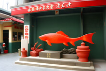 The Red Carps Fish Statue At The Front Gate At Seafood Street, Hk 19 Sept 2005