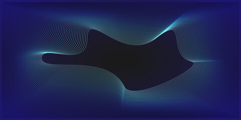 Poster - Blue and Grey Wavy Stripes, Lines Forming a Transparent Multi Colored 3D Wavy Round Geometric Shape,Transparent Empty Rectangle - Design Template on Dark Background, Vector Illustration for Technology