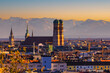 Famous Munich Skyline with Alps