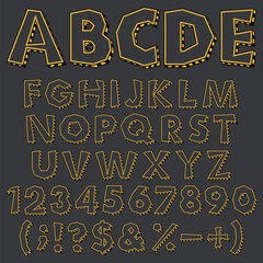 Aufkleber - Colored chopped alphabet, numbers and signs with warning markings. Isolated vector objects.