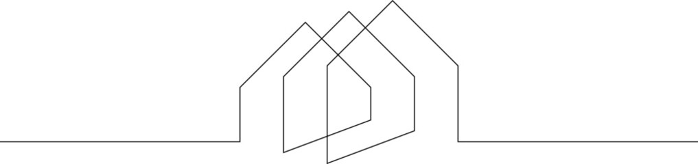 Wall Mural - One continuous line. Minimalist home logo design. Residential building logo. Construction and rent. Residential building. House. One continuous line drawn isolated, white background.