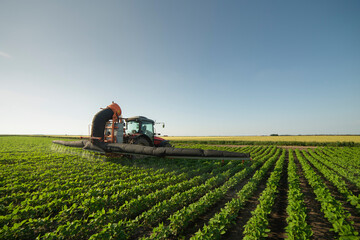 Wall Mural - Spraying pesticides at soy bean fields