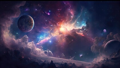 space nebula night gallaxy illustration. cosmos universe astronomy. generative ai.